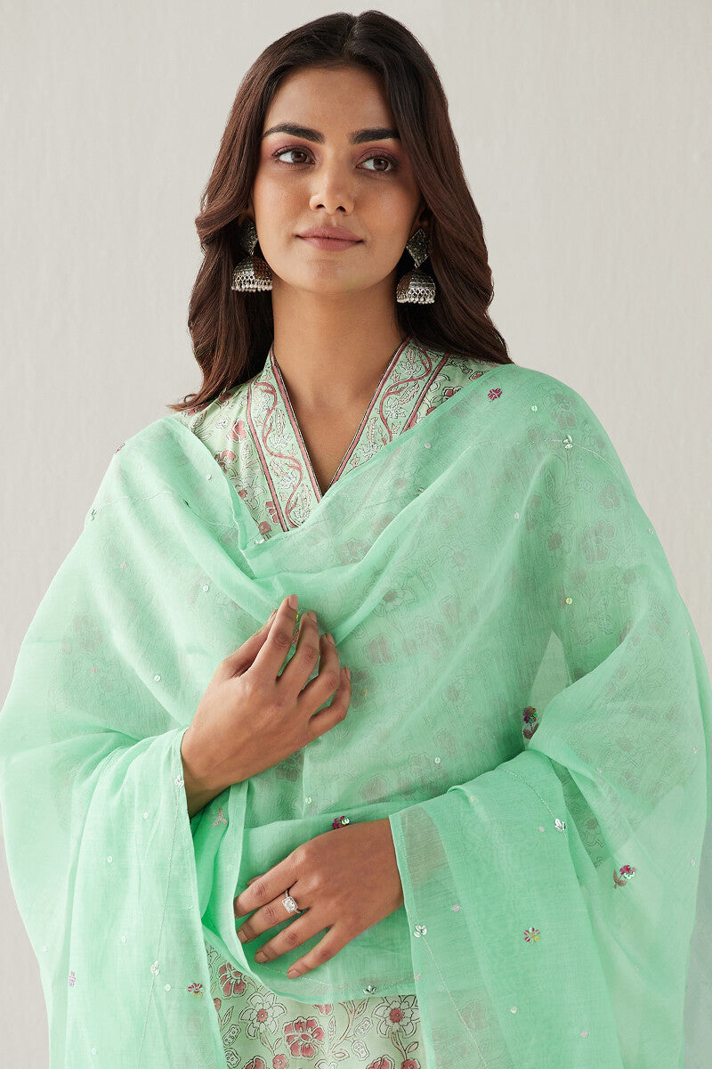 Gauhar Farhat Green Cotton Silk Dupatta