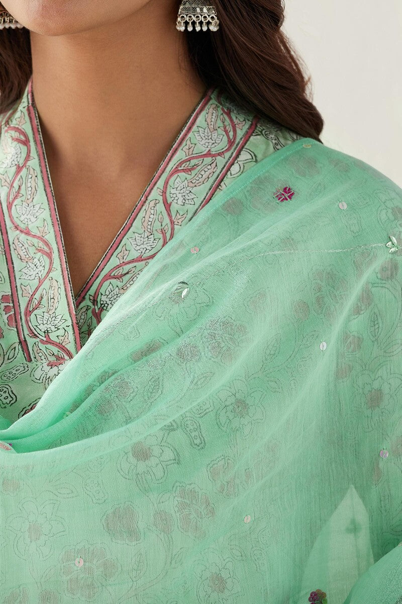 Gauhar Farhat Green Cotton Silk Dupatta