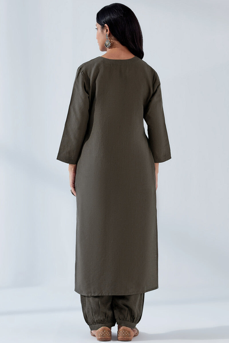 Naadirah Zoya Brown Cotton Linen Kurta