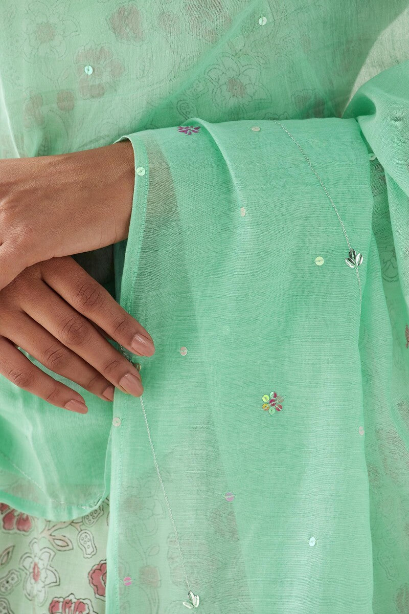 Gauhar Farhat Green Cotton Silk Dupatta