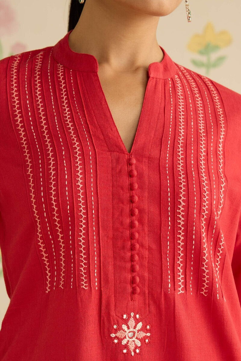 Kashida Kiara Red Kurta