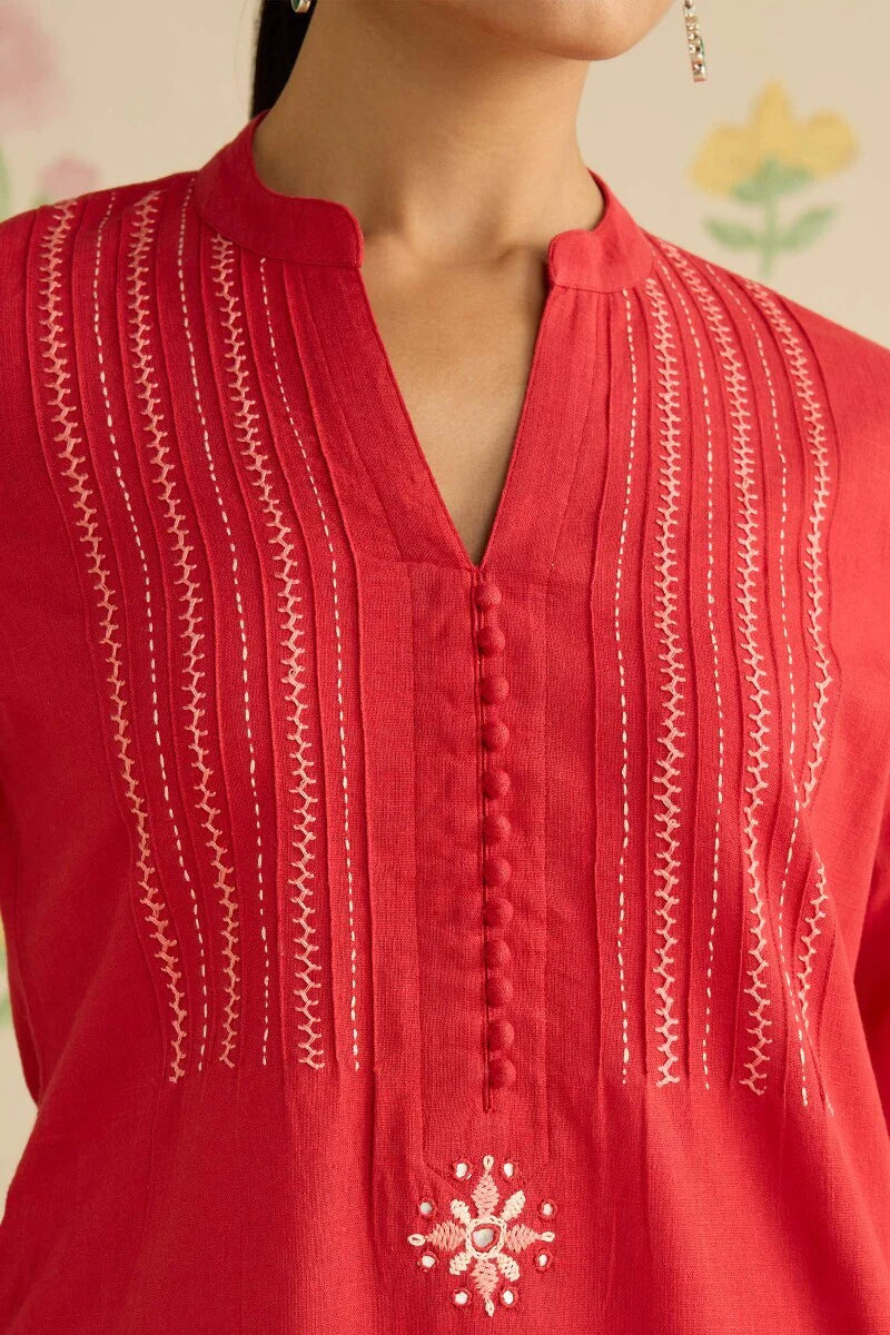 Surplus: Kashida Kiara Red Kurta