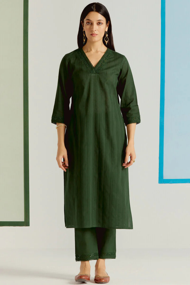 Surplus: Roza Sehr Olive Green Kurta