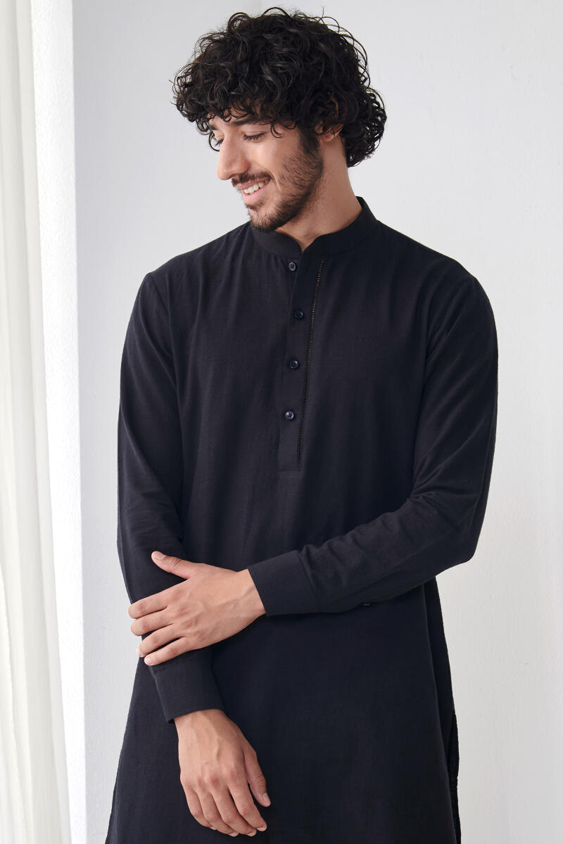 Zaid Black Handloom Kurta