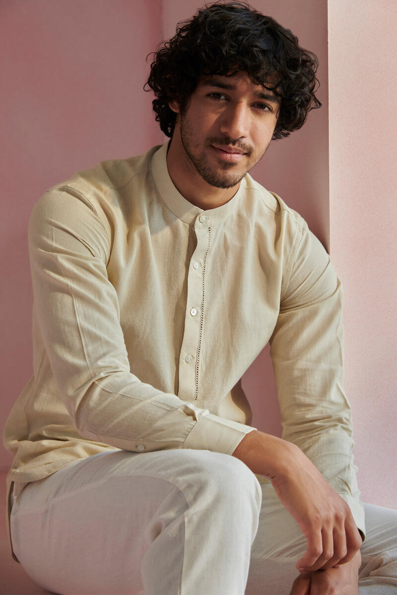 Zaid Beige Handloom Shirt