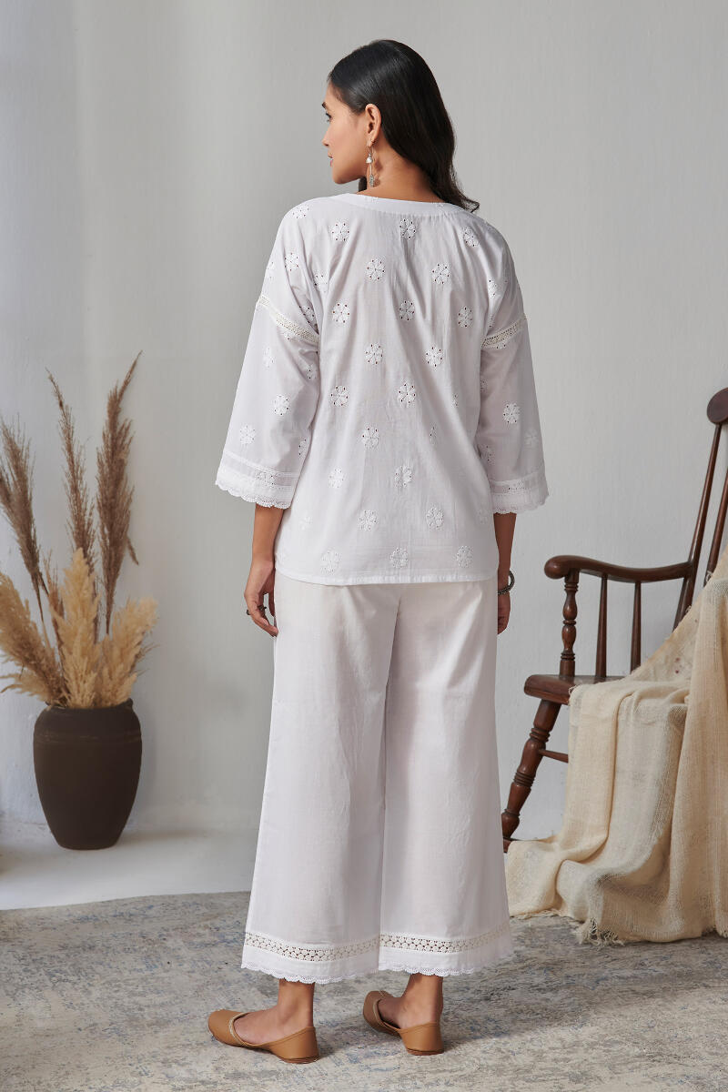Raahat Shaheen White Schiffli Loungewear Set