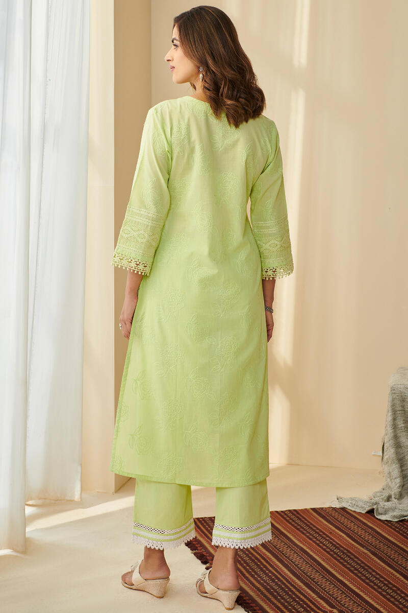 Falak Suhana Lime Green Schiffli Kurta