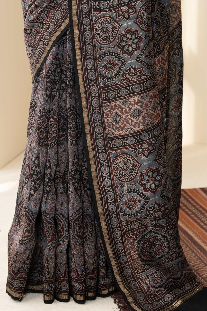 Sehra Mahzarin Ajrak Chanderi Saree