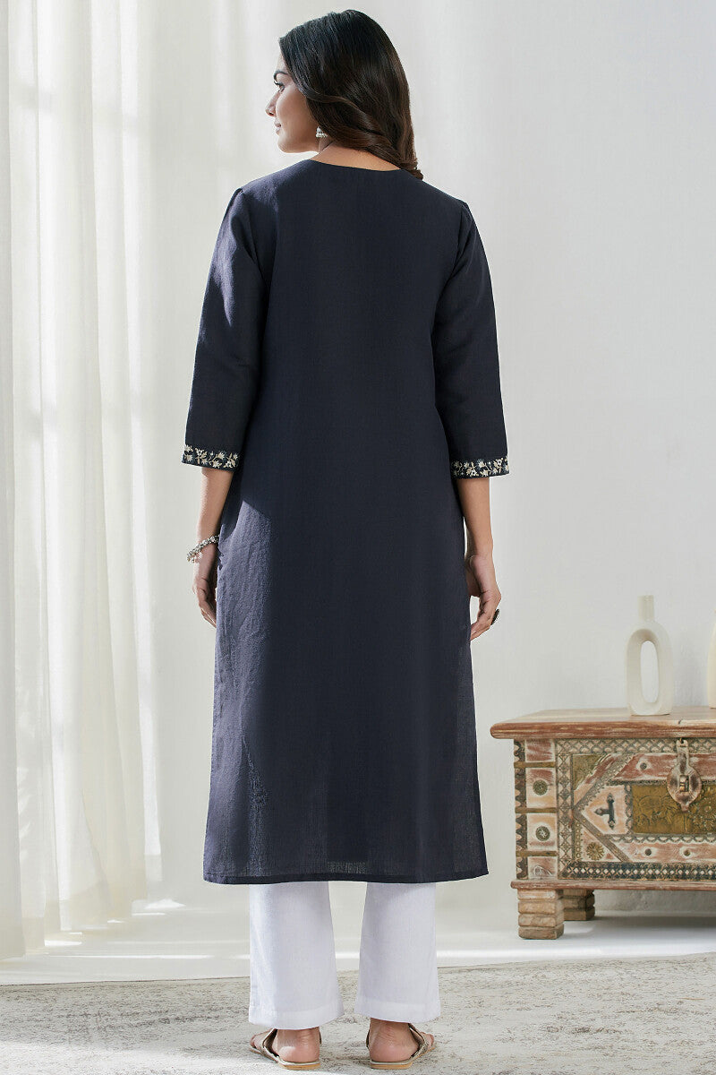 Roza Saira Blue Cotton Linen Kurta