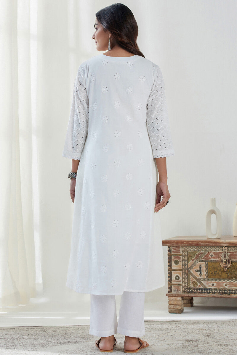 Raahat Sameera White Schiffli Kurta
