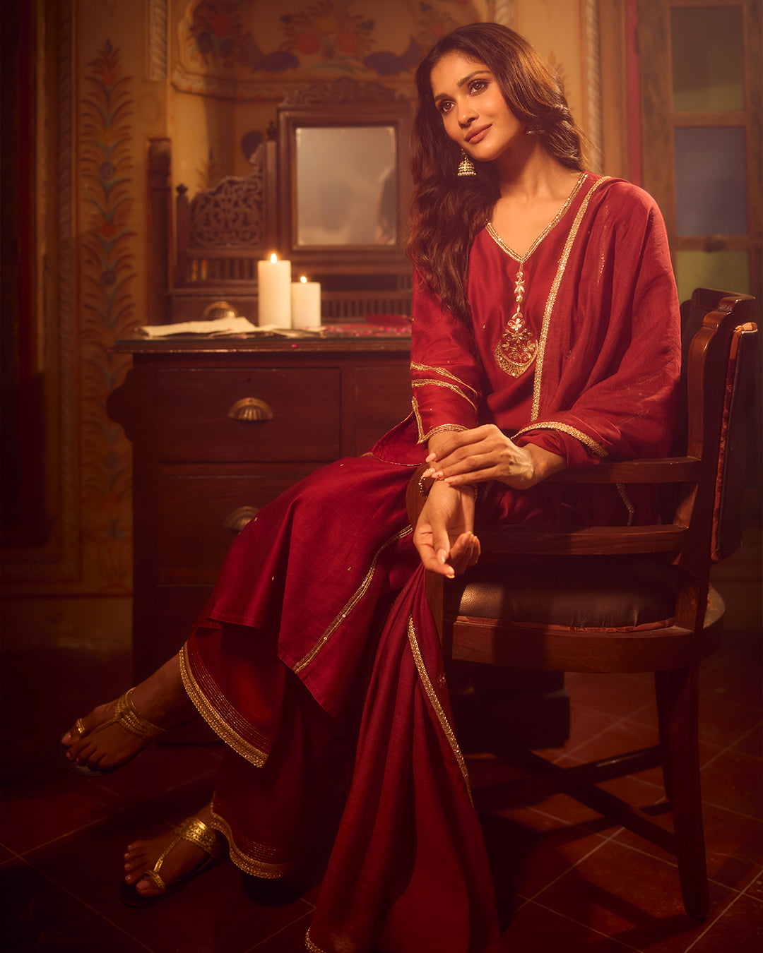 Roshanara Meher Ruby Red Kurta