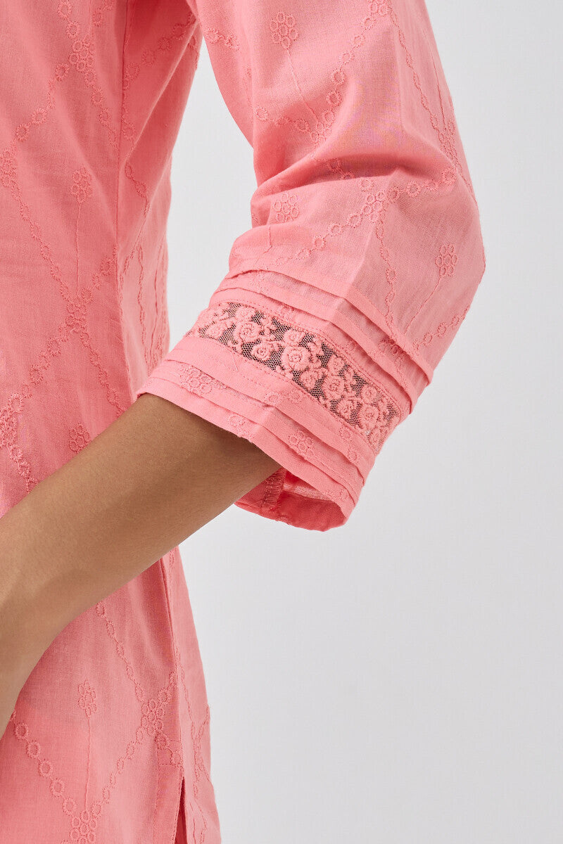 Roza Aliza Pink Schiffli Kurta