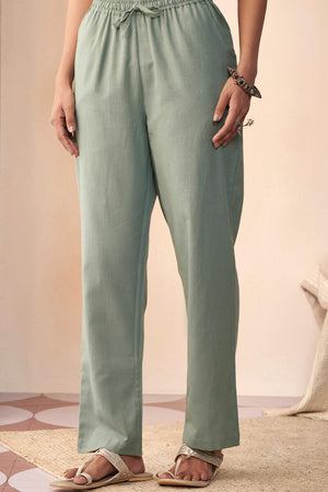 Roza Maya Green Cotton Flax Pants