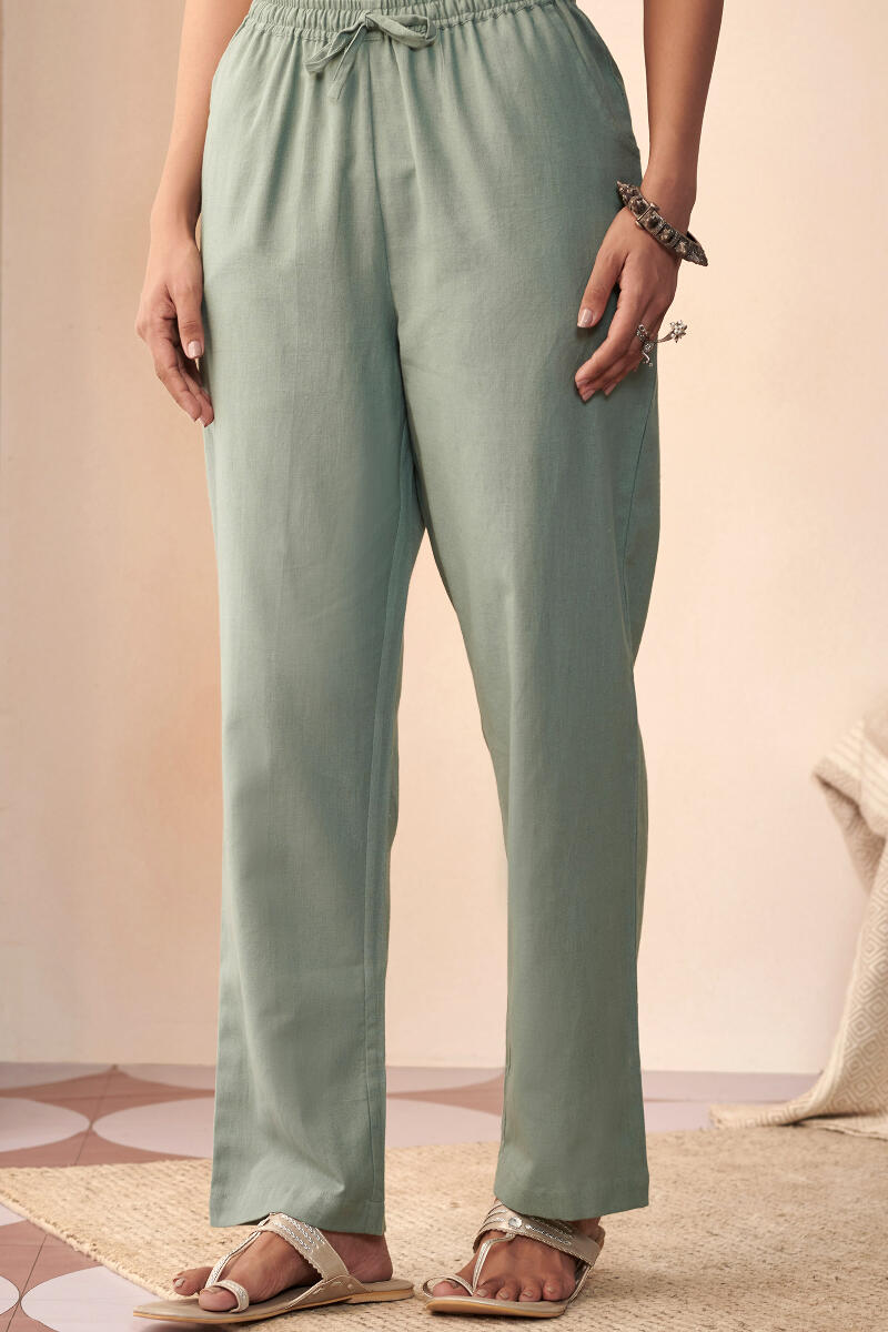 Roza Maya Green Cotton Flax Pants