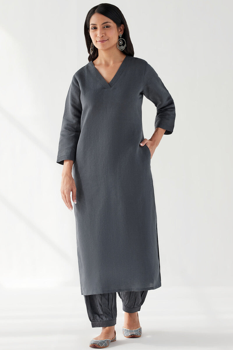 Naadirah Zoya Sage Blue Cotton Linen Kurta