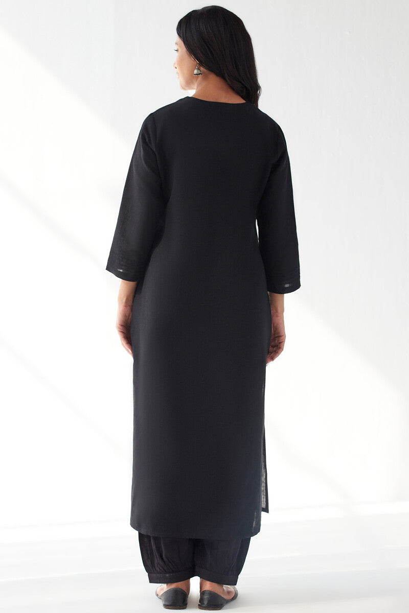 Sehra Zoya Black Cotton Linen Kurta