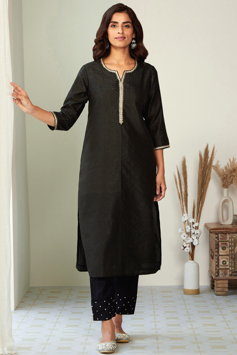 Mehrunissa Zeinab Black Chanderi Kurta