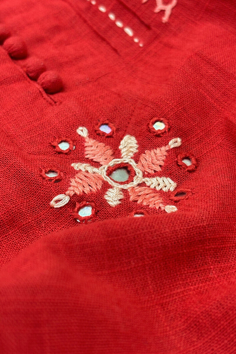 Kashida Kiara Red Kurta