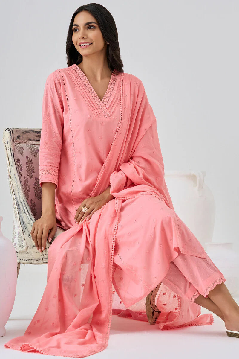 Surplus: Roza Aliza Pink Schiffli Kurta