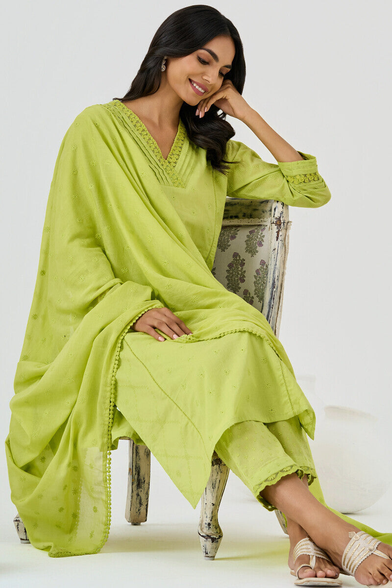 Roza Aafiyah Green Schiffli Kurta