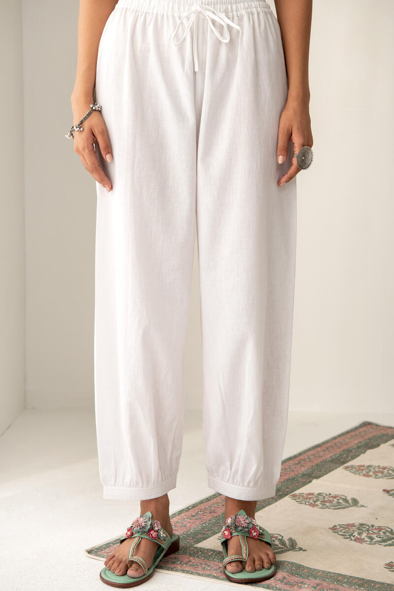 Roza White Flax Cotton Izhaar Pants