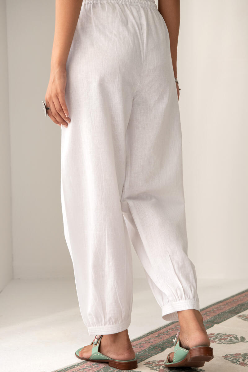 Roza White Flax Cotton Izhaar Pants