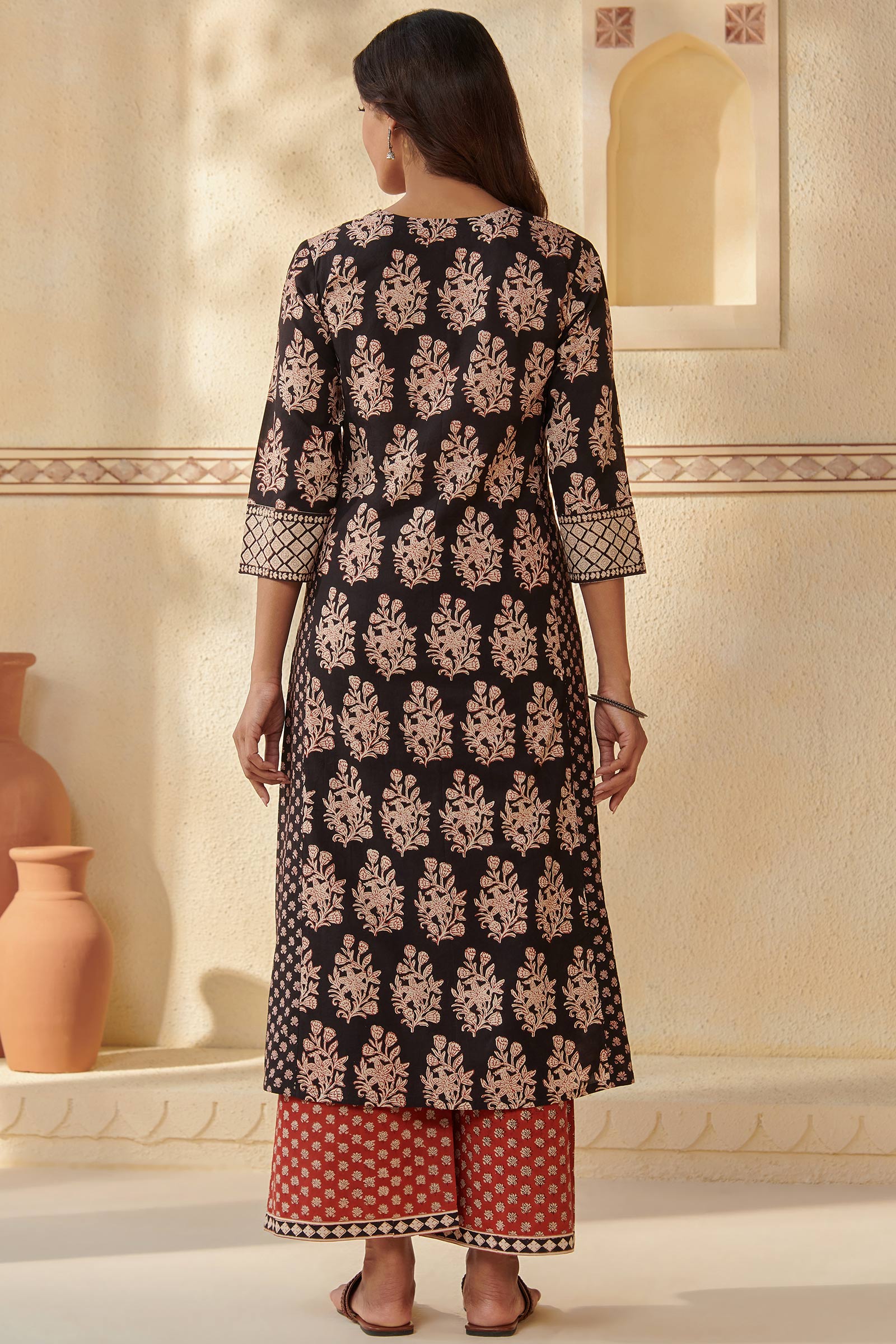 Sehra Ziah Black Bagru Kurta