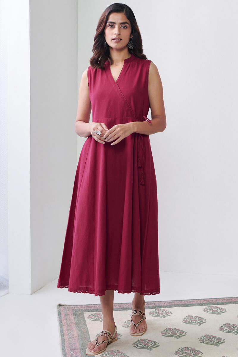 Roza Sabia Maroon Handloom Dress