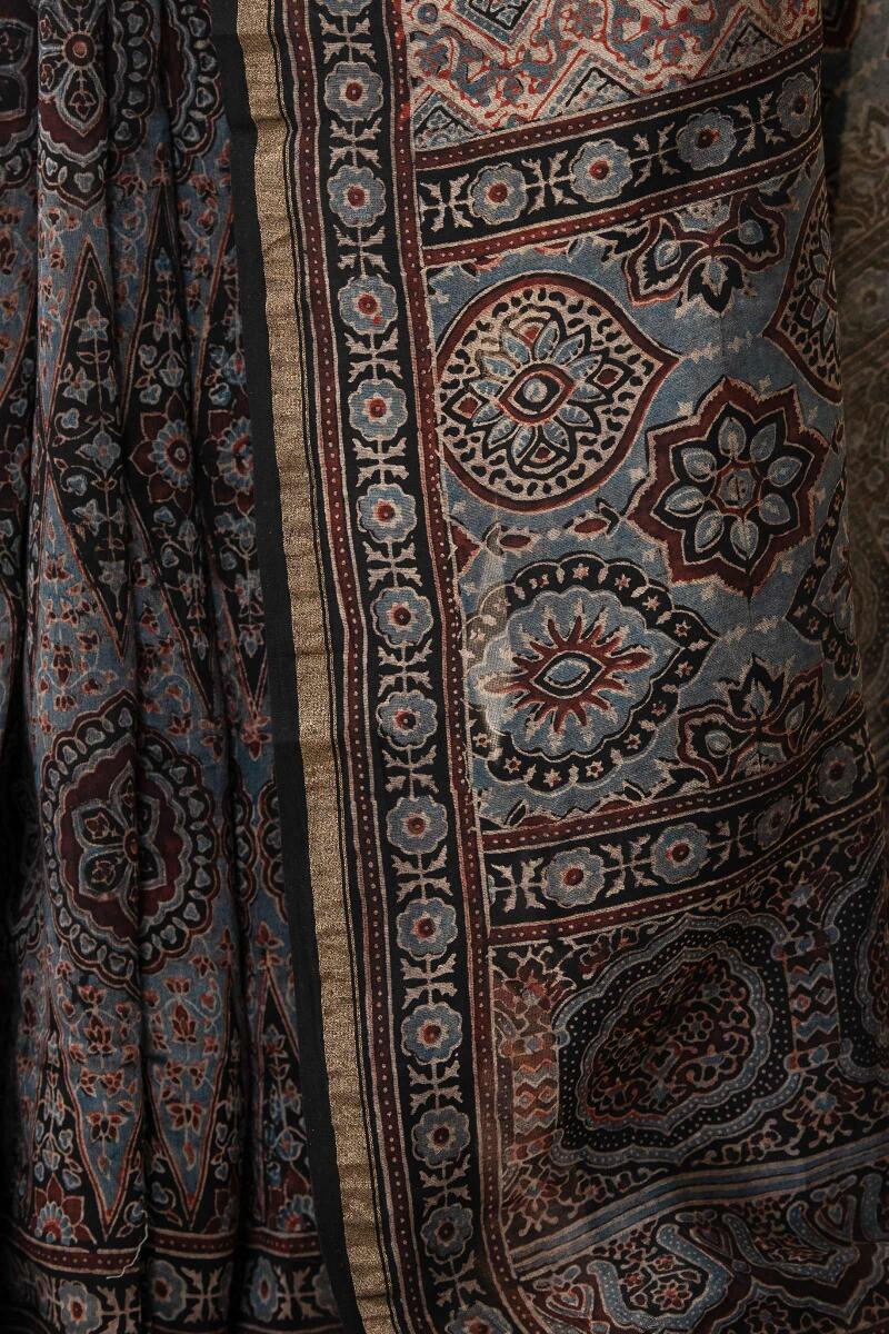 Sehra Mahzarin Ajrak Chanderi Saree