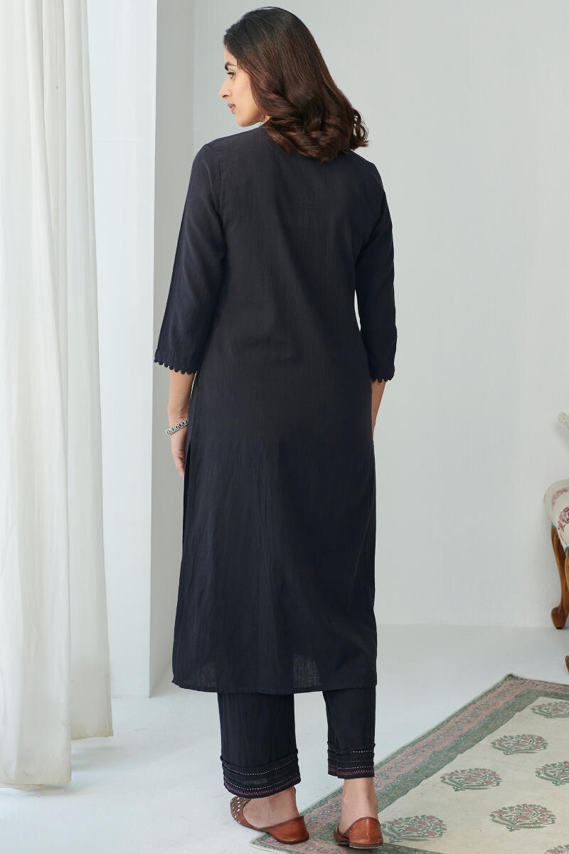 Kashida Black Handloom Kurta