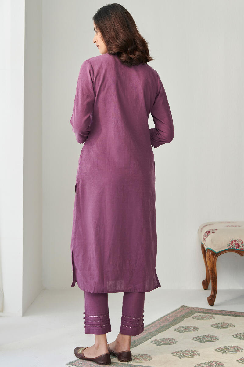 Kashida Purple Handloom Kurta