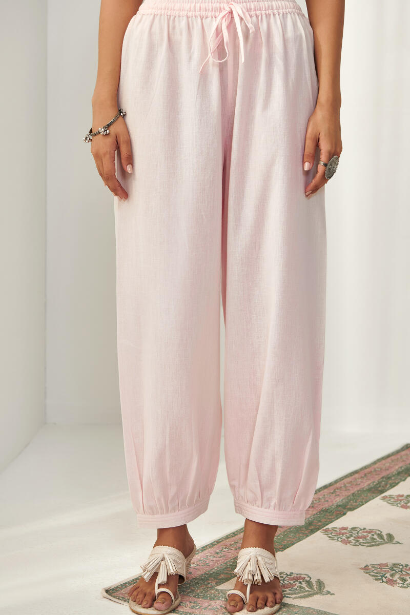 Roza Light Pink Flax Cotton Izhaar Pants
