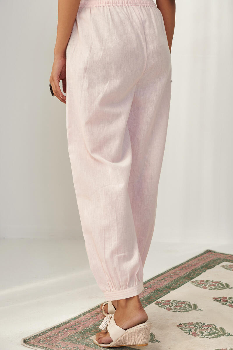 Roza Light Pink Flax Cotton Izhaar Pants
