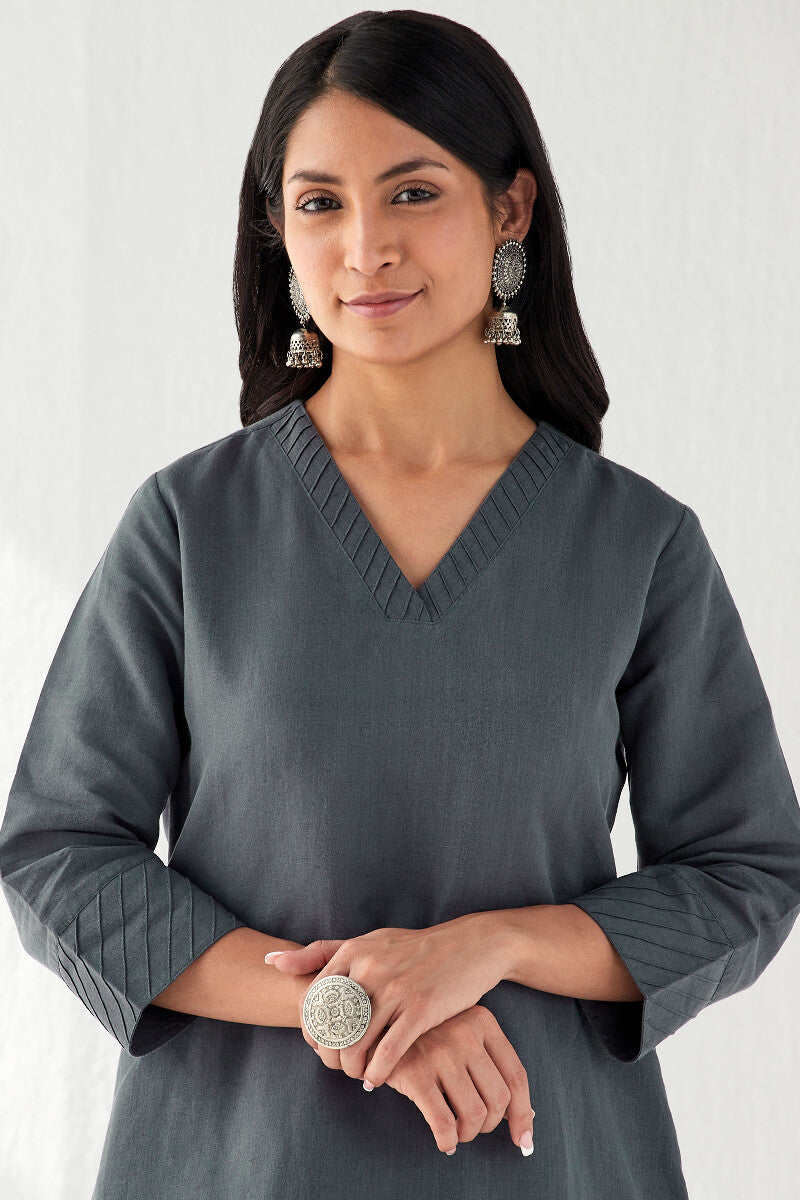 Naadirah Zoya Blue Cotton Linen Kurta