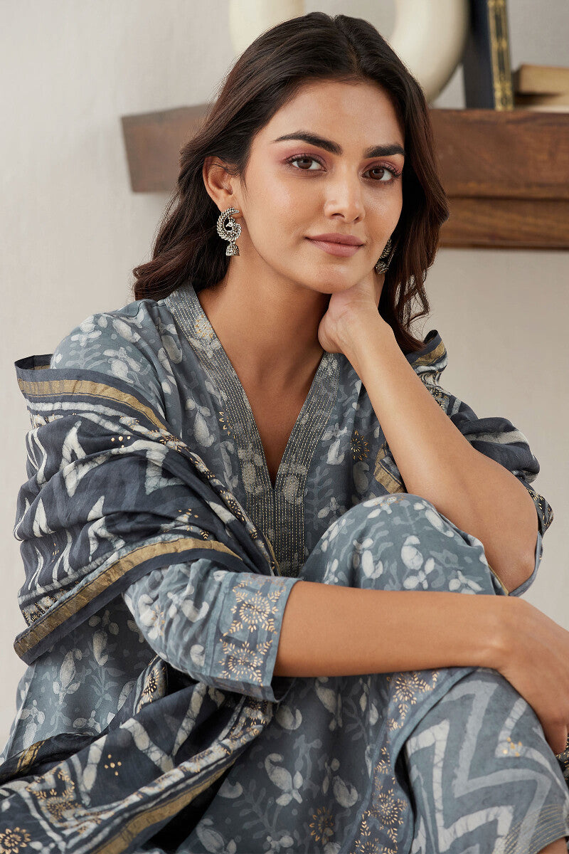 Sehra Zarah Grey Dabu Kurta