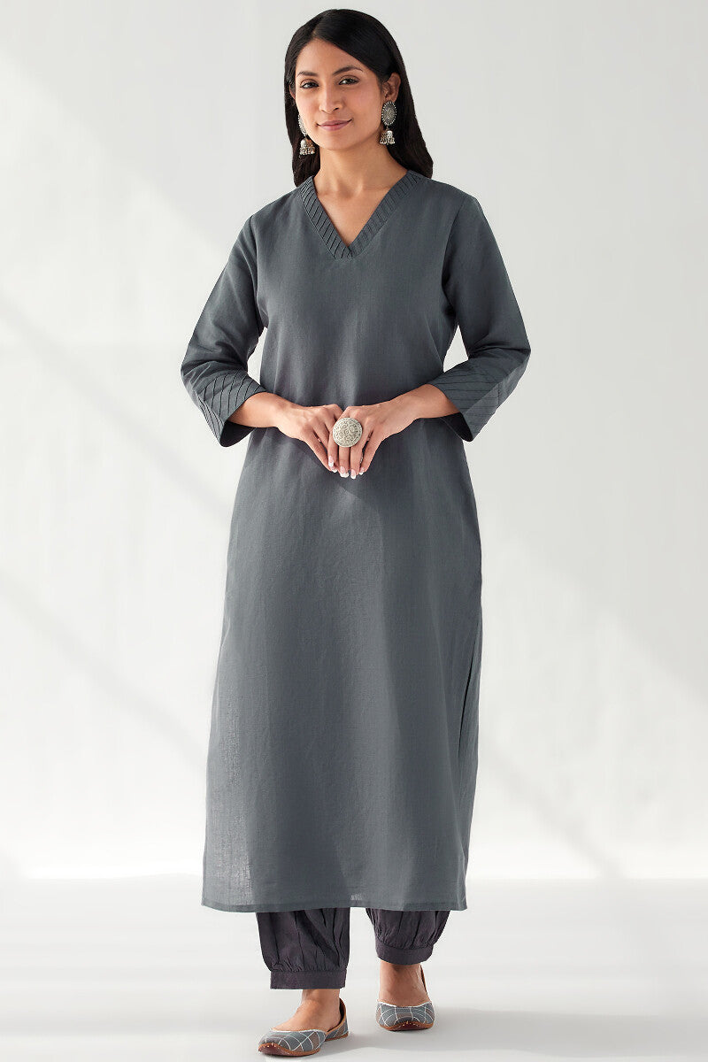 Naadirah Zoya Blue Cotton Linen Kurta