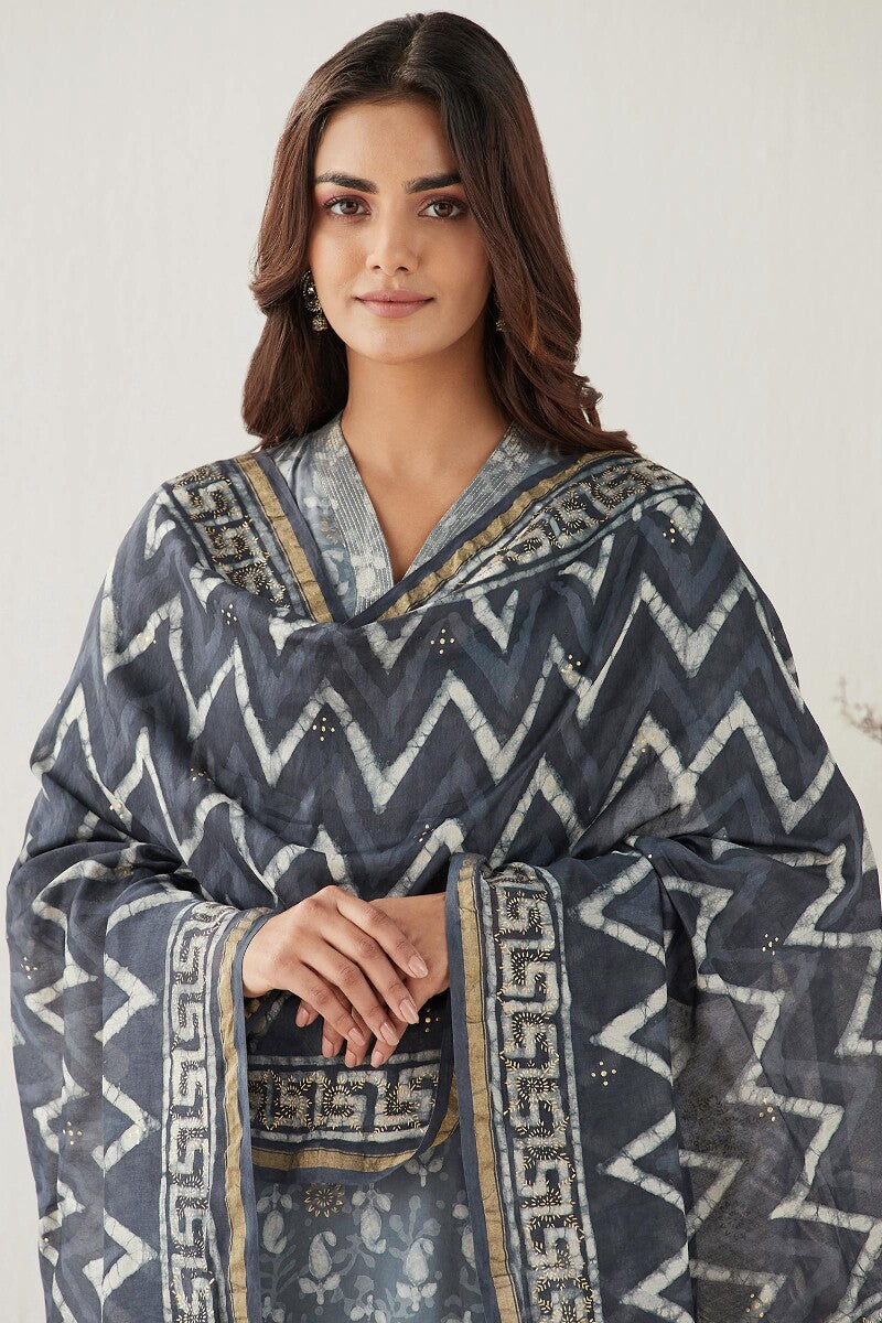 Sehra Zarah Grey Dabu Chanderi Dupatta