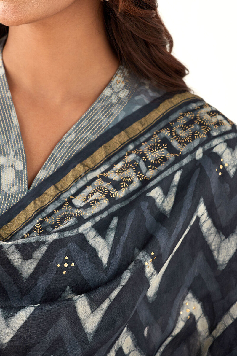 Sehra Zarah Grey Dabu Chanderi Dupatta