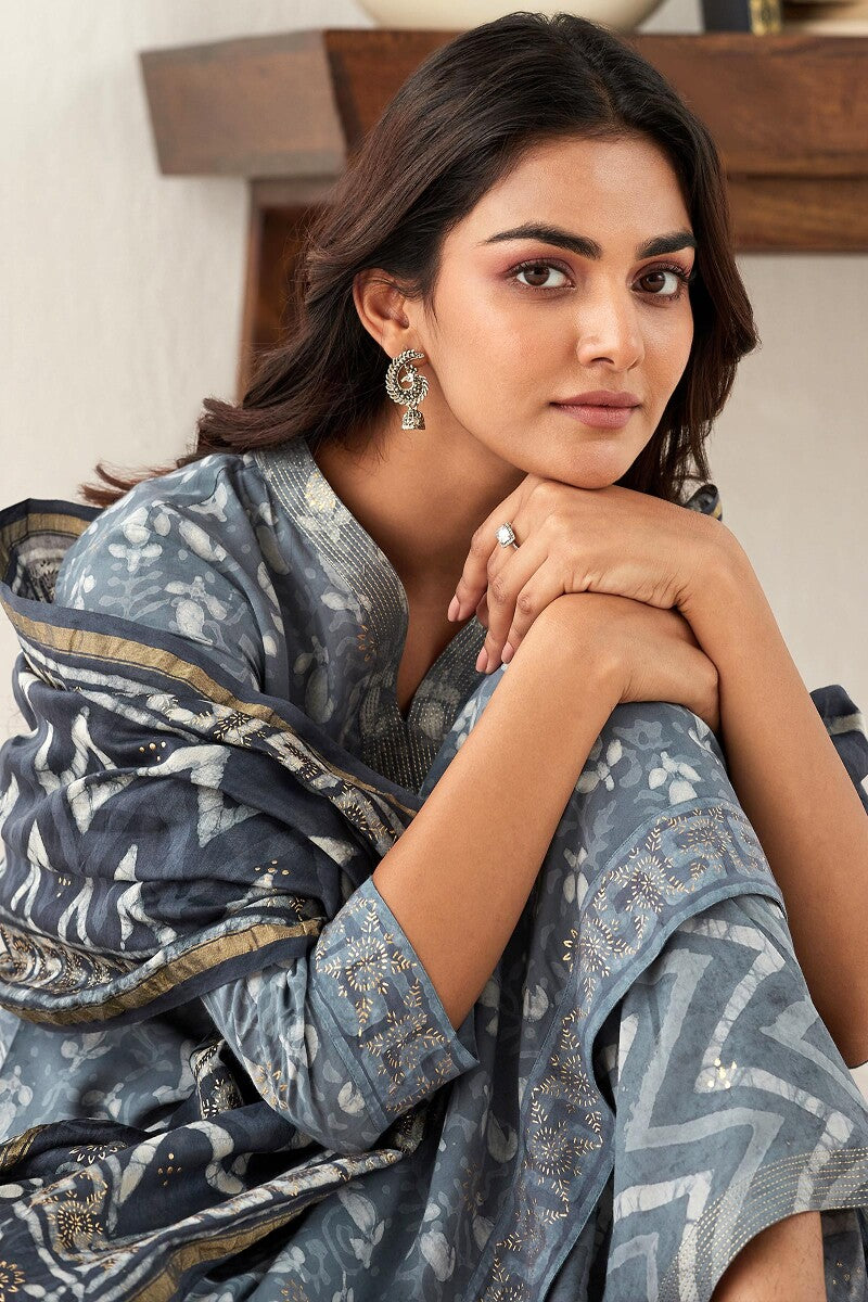 Sehra Zarah Grey Dabu Chanderi Dupatta