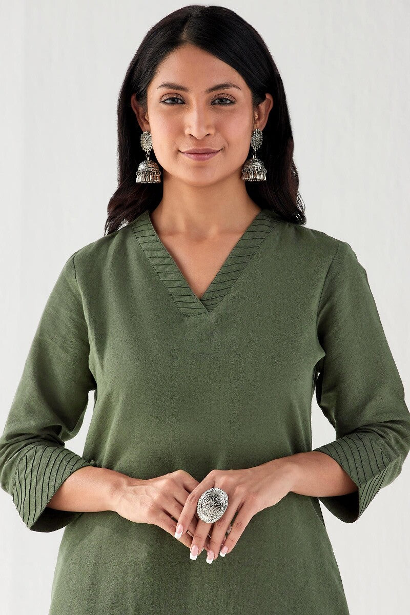 Naadirah Zoya Green Cotton Linen Kurta