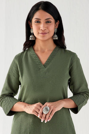 Naadirah Zoya Green Cotton Linen Kurta