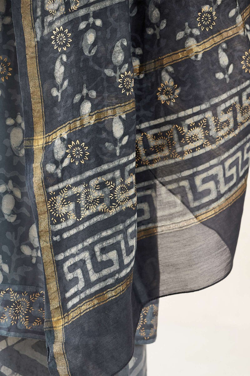 Sehra Zarah Grey Dabu Chanderi Dupatta
