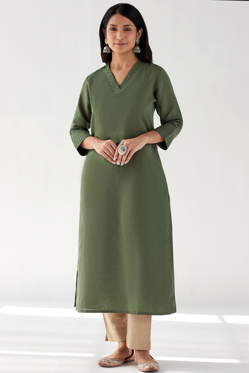 Naadirah Zoya Green Cotton Linen Kurta