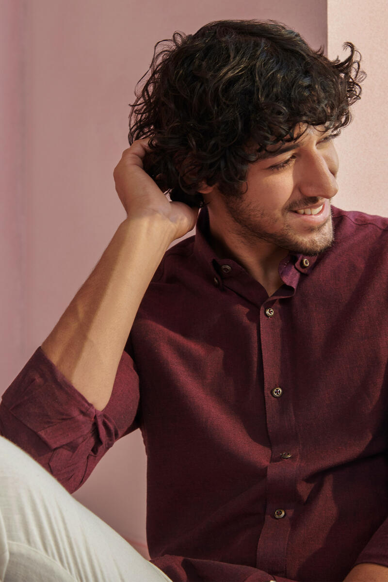 Zaid Wine Handloom Shirt