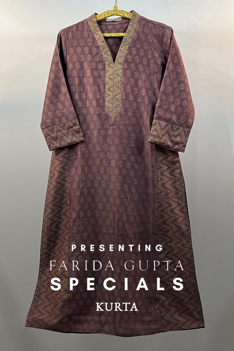 FG Specials: 1 Of 1- Purple Hand Block-Printed Chanderi Kurta