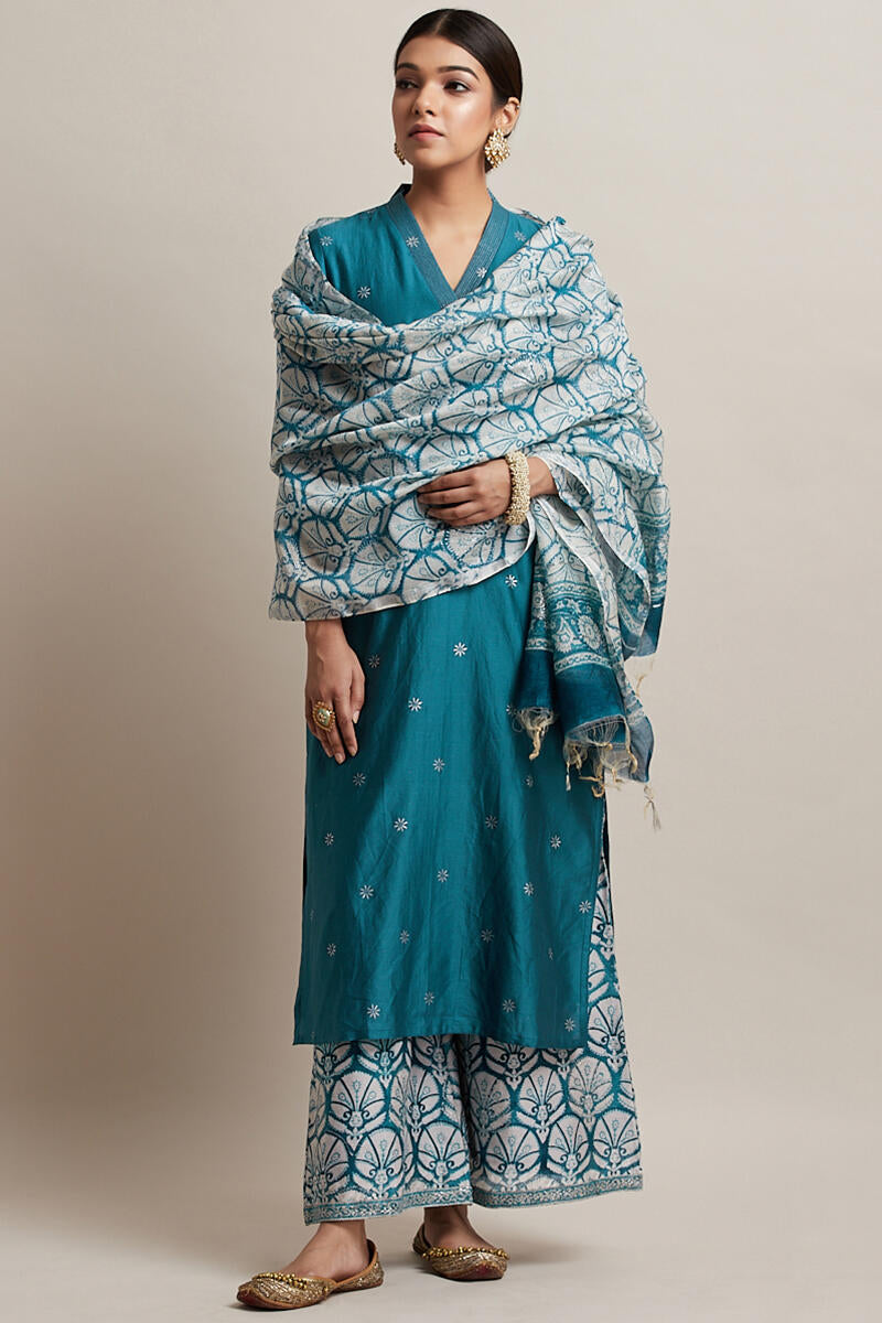 Gul Bano Blue Chanderi Dupatta