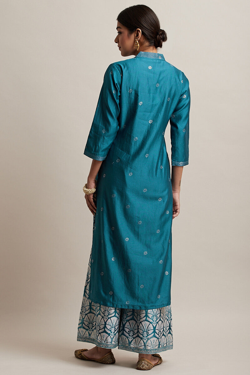 Gul Bano Blue Chanderi Kurta