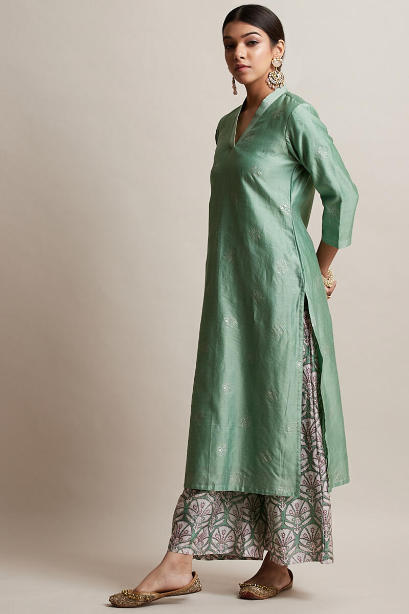 Gul Bano Green Chanderi Kurta