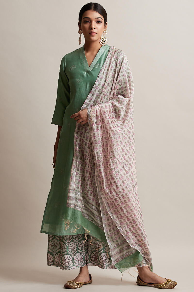Gul Bano Green Chanderi Palazzo