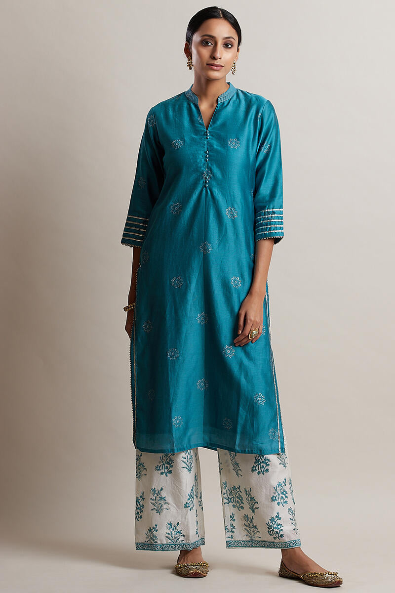 Gul Bano Sky Blue Chanderi Kurta